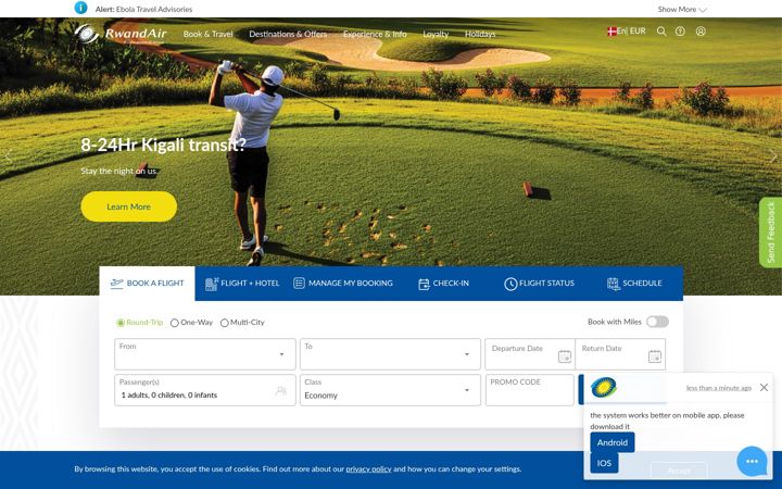 Screenshot of rwandair.com