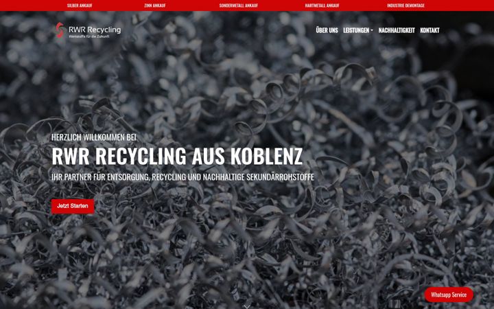 Kuvakaappaus sivustosta rwr-recycling.de