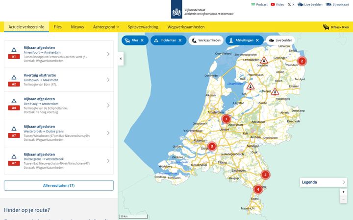 Screenshot of rwsverkeersinfo.nl
