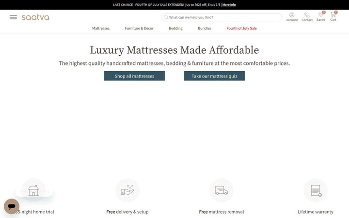 Screenshot of saatva.com