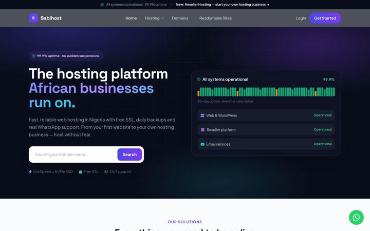 Screenshot of sabihost.com