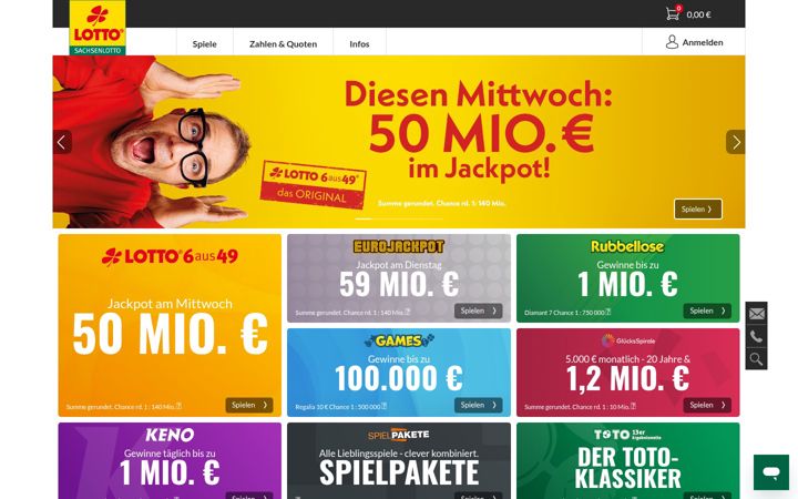 Screenshot of sachsenlotto.de