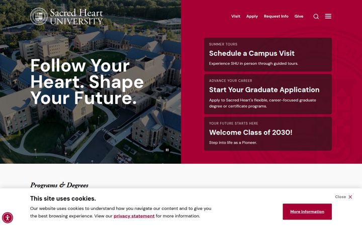 Screenshot of sacredheart.edu
