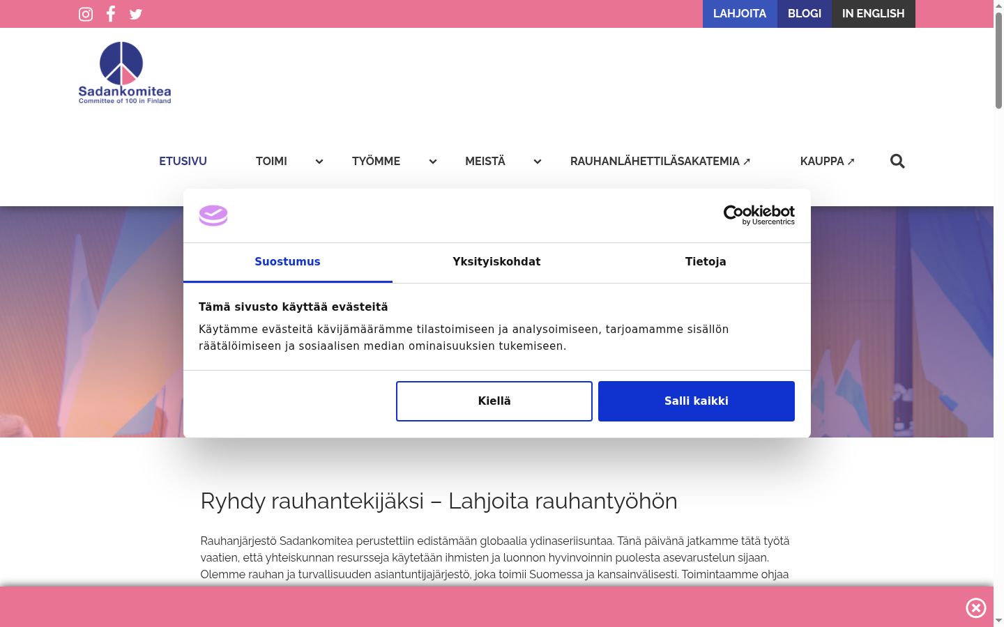 Snímek obrazovky baneru souhlasu zobrazeného před jakoukoli interakcí