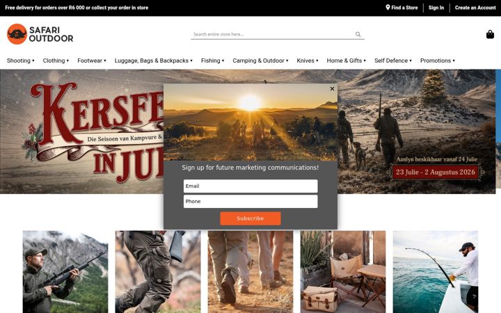 Snímek obrazovky safarioutdoor.co.za