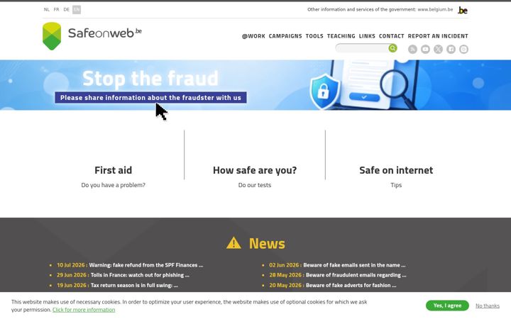 Screenshot of safeonweb.be