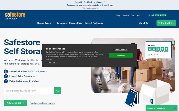 Screenshot of safestore.co.uk