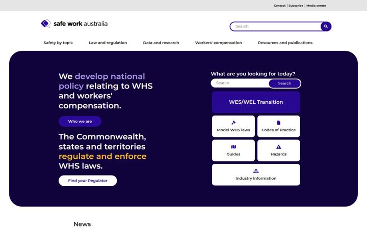 Screenshot of safeworkaustralia.gov.au