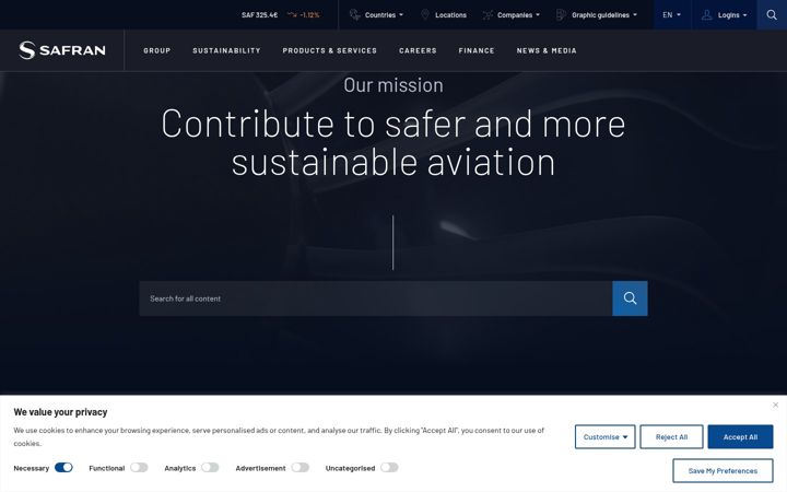 Posnetek zaslona safran-group.com