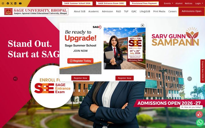 Screenshot of sageuniversity.edu.in
