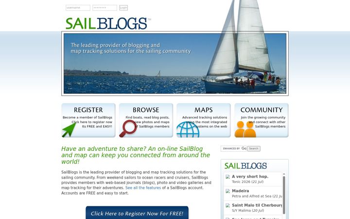 Screenshot of sailblogs.com