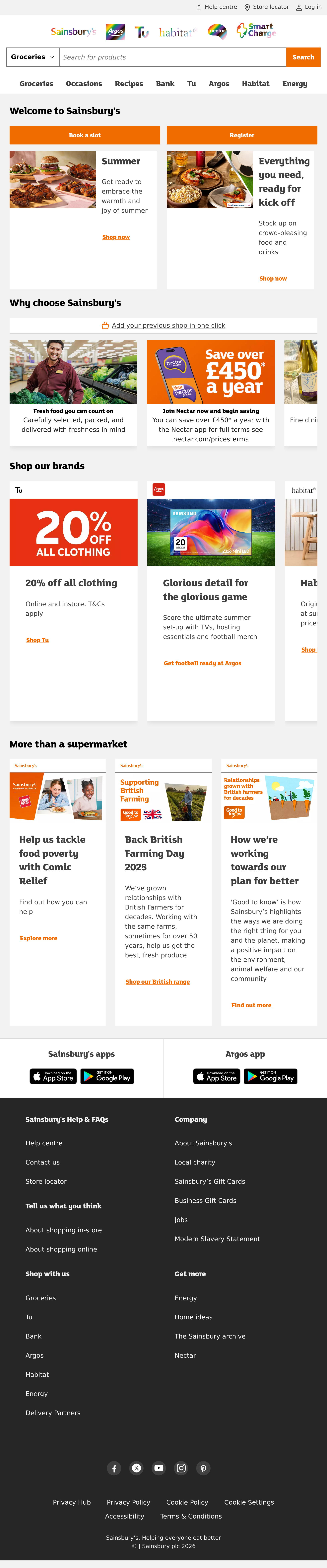 Tablet screenshot of sainsburys.co.uk