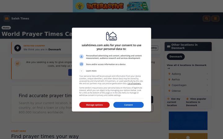 Screenshot of salahtimes.com