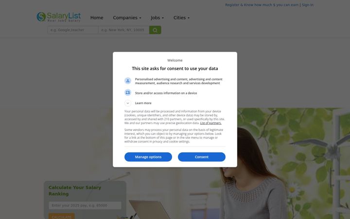 Screenshot of salarylist.com