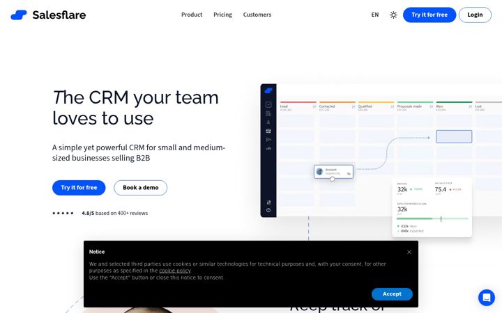 Screenshot of salesflare.com