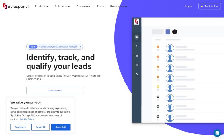 Screenshot of salespanel.io