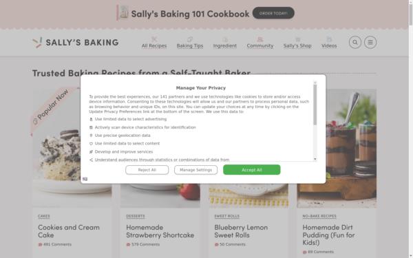 Screenshot of sallysbakingaddiction.com