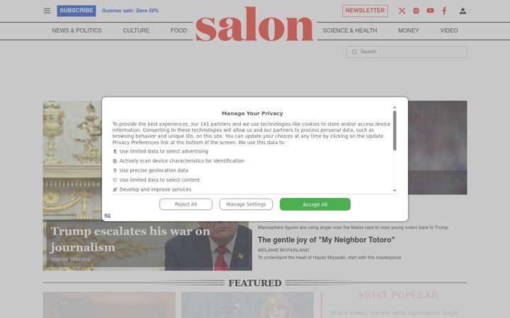 Snimka zaslona za salon.com