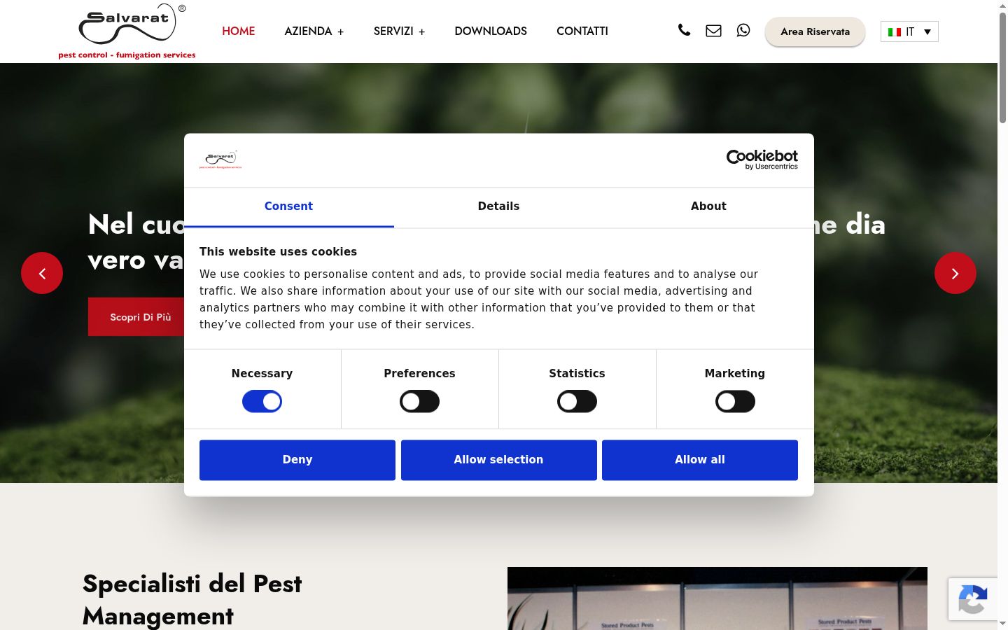 Captura de pantalla del banner de consentimiento mostrado antes de cualquier interacción