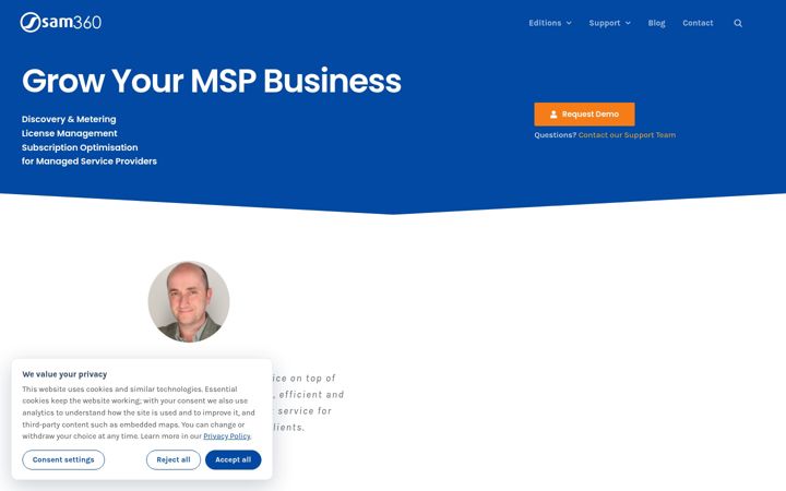 Screenshot of sam360.com