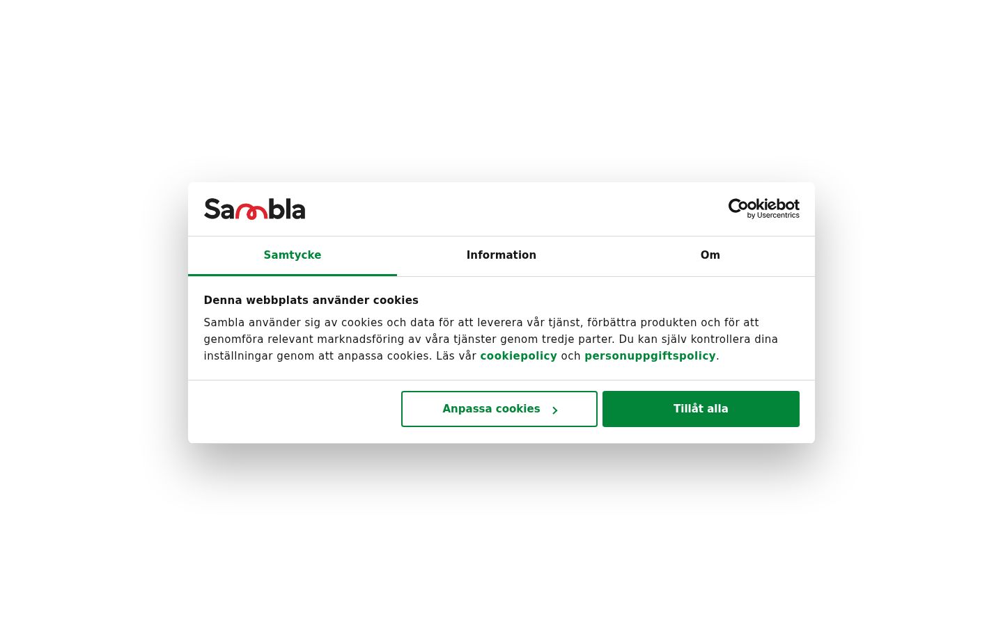 Skærmbillede af samtykkebanneret, som det blev vist før nogen interaktion