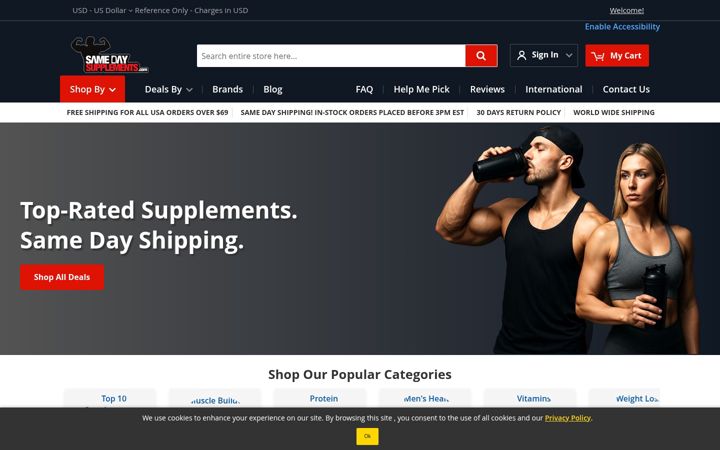 Screenshot of samedaysupplements.com