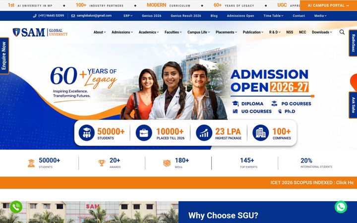 Screenshot of samglobaluniversity.ac.in