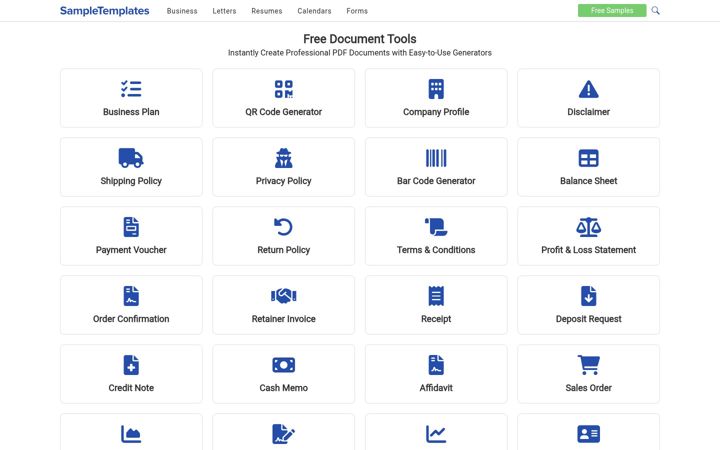 Screenshot of sampletemplates.com