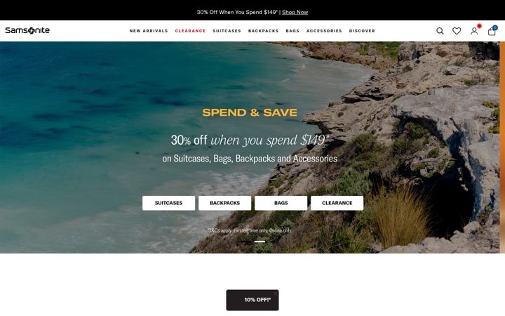 Screenshot of samsonite.co.nz
