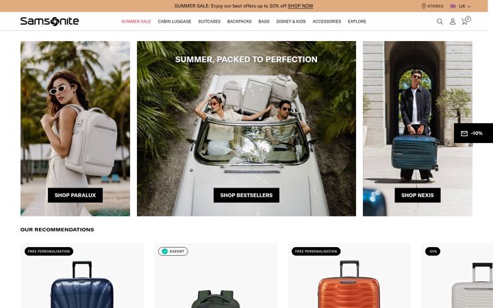 Screenshot of samsonite.co.uk