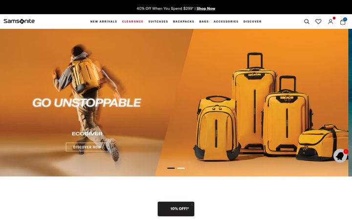 Екранна снимка на samsonite.com.au