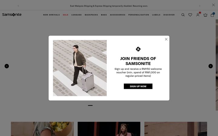 Screenshot of samsonite.com.my