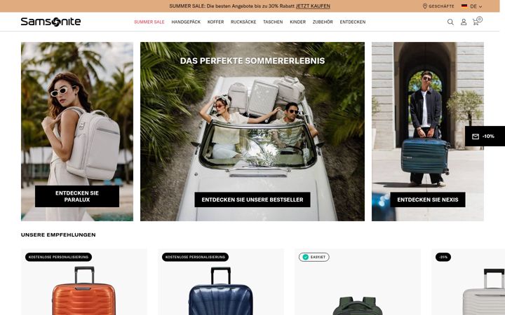 Screenshot of samsonite.de