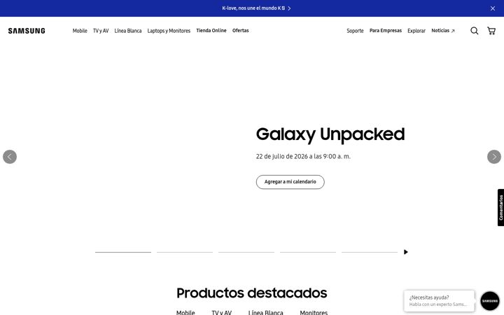 Screenshot of samsung.com.bo