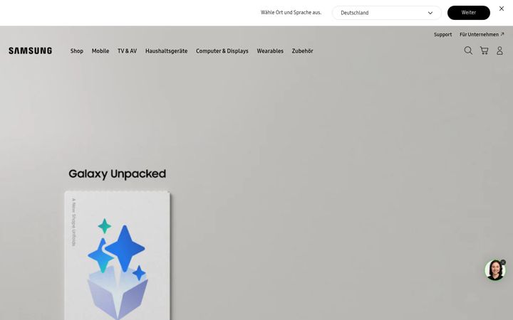 Screenshot of samsung.de