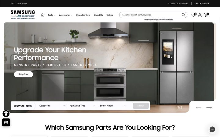 Screenshot of samsungpartsusa.com