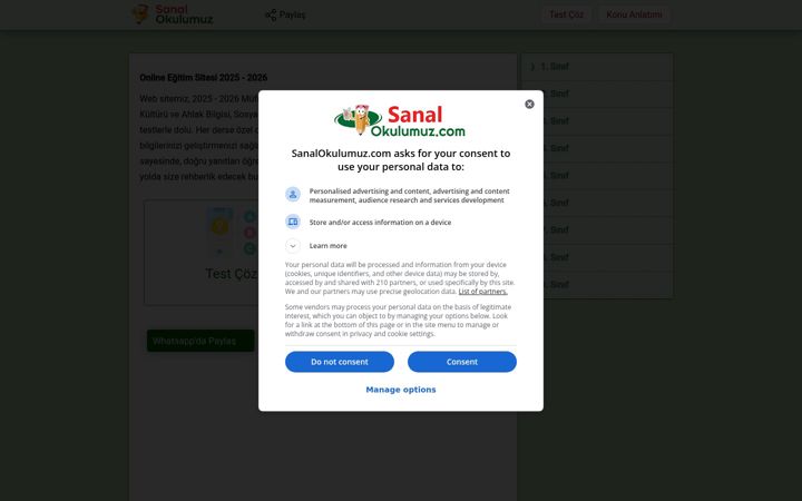 Screenshot of sanalokulumuz.com