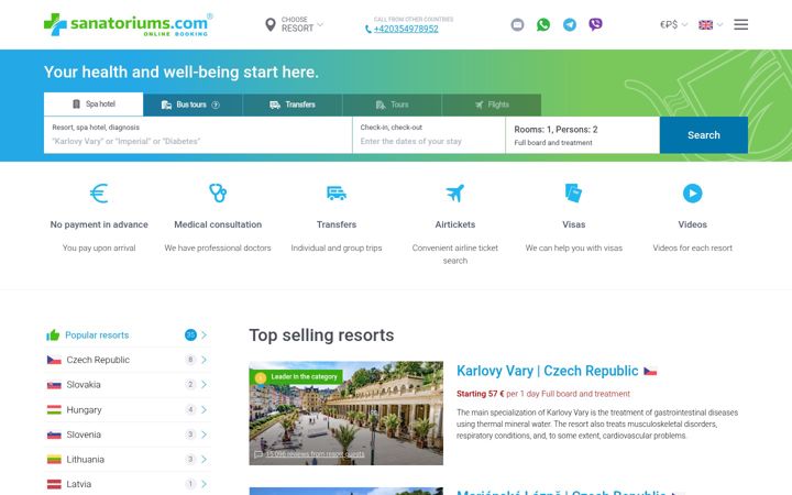 Screenshot of sanatoriums.com