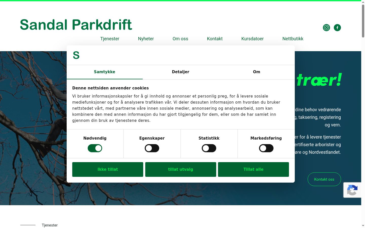 Skärmbild av samtyckesbannern som visades före någon interaktion