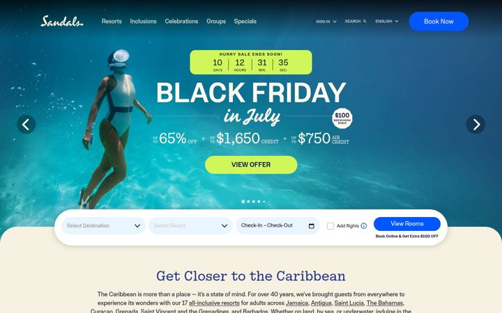 Snimka zaslona za sandals.com