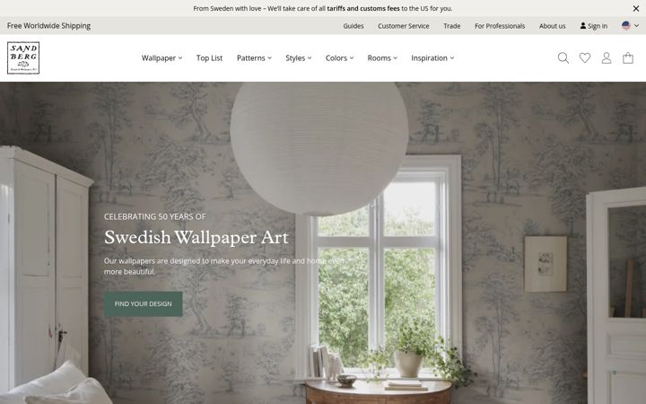 Screenshot of sandbergwallpaper.com