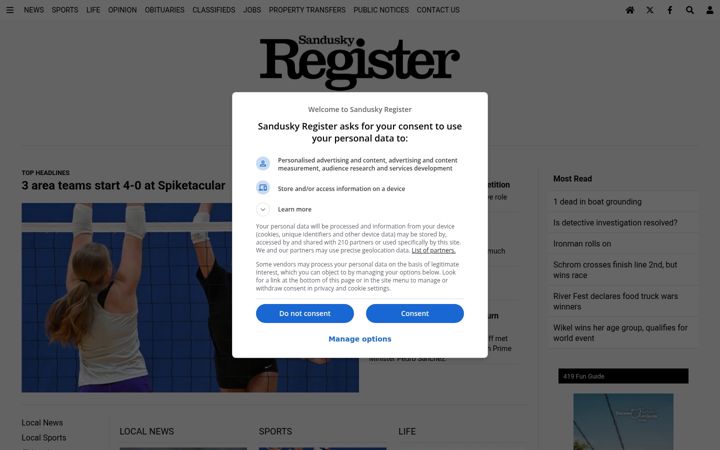 Screenshot of sanduskyregister.com