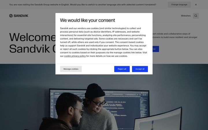 Screenshot van sandvik.com