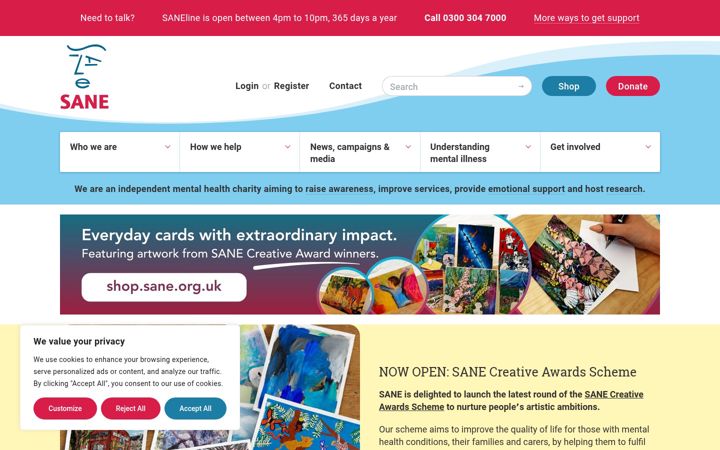 Screenshot of sane.org.uk
