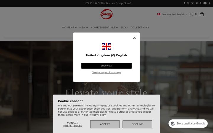 Screenshot of saneshoppe.com