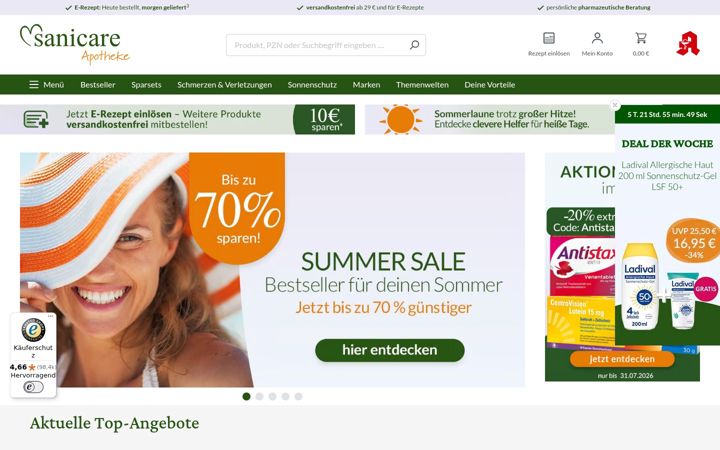 Screenshot stránky sanicare.de