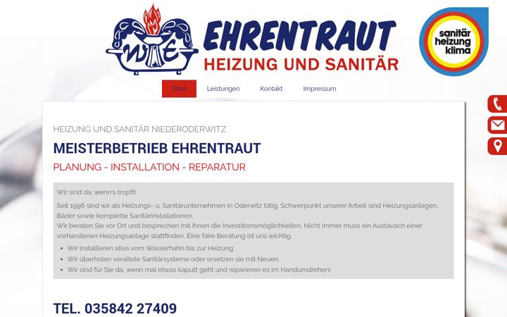 Ekraanipilt saidist sanitaer-ehrentraut.de