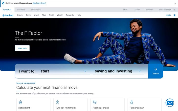 Screenshot of sanlamonline.co.za