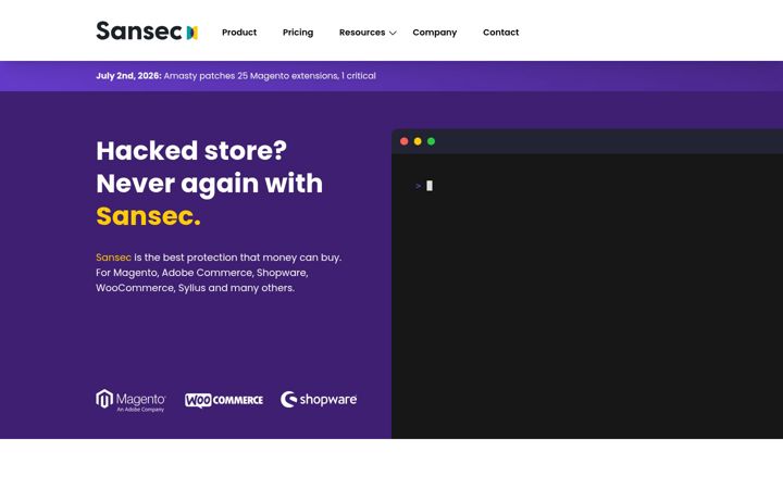 Screenshot of sansec.io