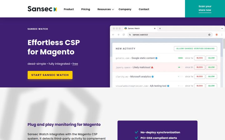 Screenshot of sansec.watch